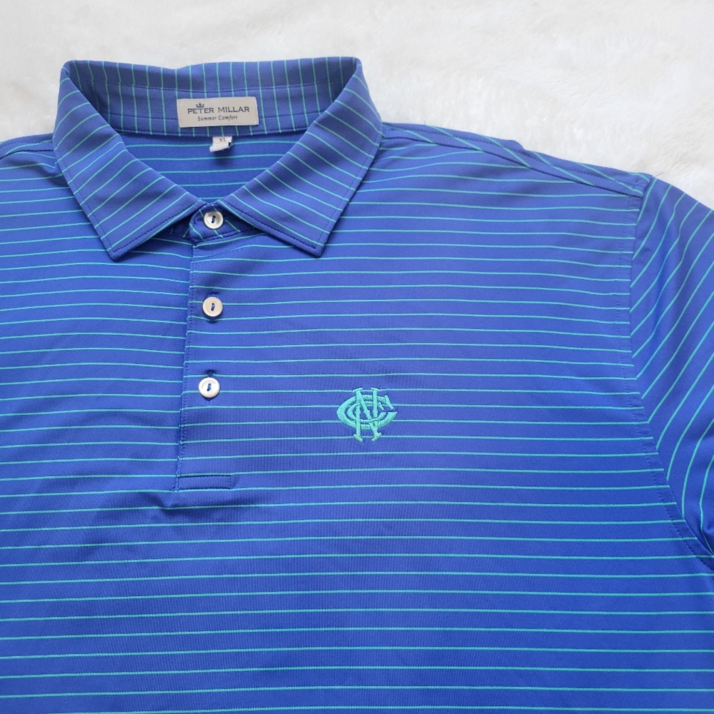 Peter Millar Summer Comfort Polo Mens XL Short Sleeve Golf Blue Green Stripe